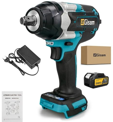 Visseuse Dévisseuse à chocs, sans fil 18V Couple 1800 N.M kit d'outils multifonctions pour changement de pneus pour voitures, échafaudage, Bricolage. Batteries 3.0Ah (1Visseuse + 1Batterie)