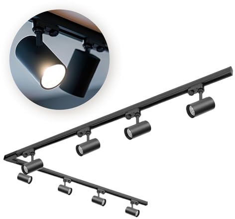3-Phasen-Schienen-Set NEXTRACK - Schienensystem Komplett-Set 2m+2m Schiene Schalter 'L' 8x Lampe, 2x Stecker SCHWARZ
