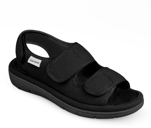 Garonne Women's Adjustable Open-toe Slippers with Ankle & Instep Straps and Arch Support, Summer House Shoes for Women Indoor/Outdoor(7,Black)