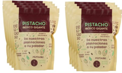 Pistacho Ibérico Gigante Tostado Natural Ligeramente Salado Snack Saludable Gourmet Origen Español Bolsa Resellable Fuente Fibra Proteína Crocante Ideal Aperitivo Vegano (Caja de 2Kg (8 x 250 gr))
