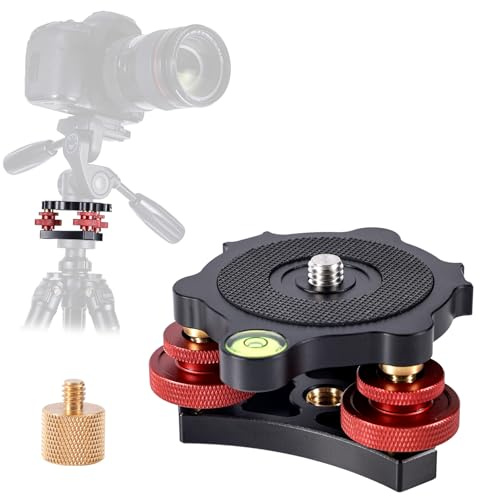 Gosknor Tripod Leveling Base with 3/8 to 1/4 Bracket Adapter, Aluminum Alloy Camera Leveler with Three Axis Tri-Wheel Head 3/8 Thread +/-5° Precision Adjustment for Macro Panoramic Photography LP64