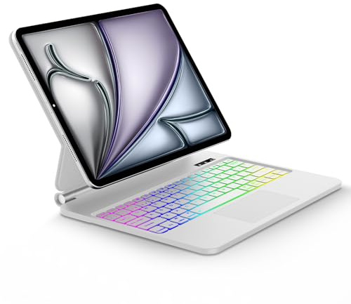 WAVATA Magic Keyboard para iPad Air 13 M3 2025/ M2 2024- Teclado para iPad Pro 12.9'' 2022/2021/2020/2018- Español Ñ Bluetooth Retroiluminado Trackpad Teclado, Blanco