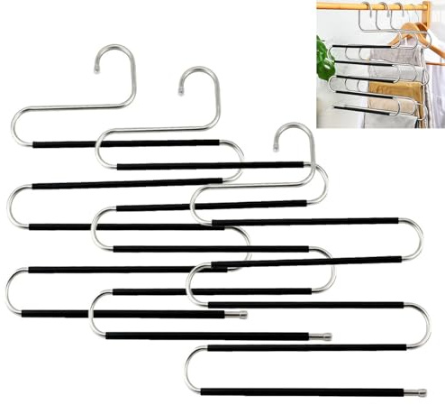 Trouser Hangers Space Saving, 3 Pcs Stainless Steel Hangers for Clothes Space Savers, Multi-Layer Pants Hanger for Closet Organizers and Storage, Coat Hanger for Jeans Scarfs Trousers Tie Towel