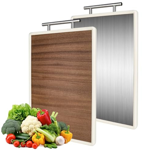 RUCUDIM Planche à découper hygiénique double face de qualité alimentaire - Planche à découper en acier inoxydable pour couper la viande, le pain, les légumes