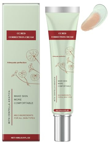 CC Cream Red Correct, Color Correcting CC Crema contro arrossamenti con Centella Asiatica, Fondotinta impermeabile con copertura completa, correttore idratante per tutti i tipi di pelle