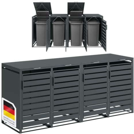 STEELSØN Kestra Mülltonnenbox 4er bis 240L, Anthrazit, Stahl, UV-beständig | Mülltonnenverkleidung mit Sichtstreifen, hochwertiger Müllcontainer für 4 Tonnen, Müllbox, Gerätebox, wetterfest, Outdoor