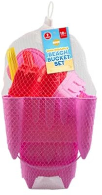 Fyne-Finds Pink Sand Castle Beach Bucket Spade Rake Moulds 7Pc Tools Set Plastic Garden Toys Kids Childerns Outdoor Spring Summer Toy