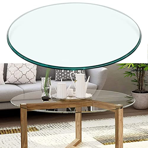 Tischplatte aus gehärtetem Glas für Esszimmer, runder Glastisch, 9 mm dick, polierte Kanten, glatte Oberfläche, leicht zu reinigen, Durchmesser 38 cm bis 80 cm, perfekt für Couchtisch.