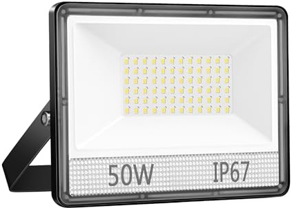 ANNIFUNLY Focos LED Exterior 50W 5000 Lúmenes Potente Proyector Exterior | 6500K Blanco Frío, IP67 Impermeable Floodlight para Jardín Garaje Patio Taller