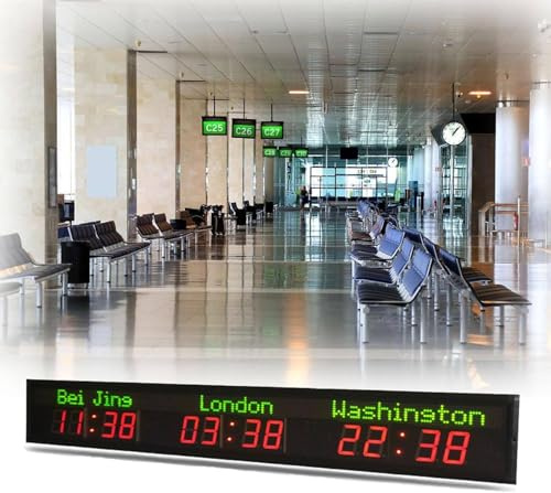 Orologio da parete classico con orario mondiale, orologio mondiale con più fusi orari, calibrazione automatica, grande orologio da parete a LED con orario mondiale, fuso orario personalizzato, regol