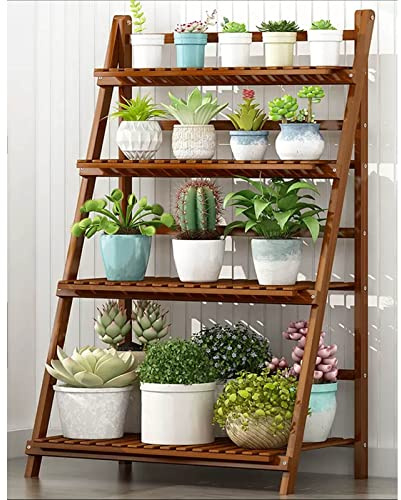 Scaffale a scaletta per piante in bambù – Scaffale angolare a 4 ripiani per vasi da fiori per interni ed esterni giardino patio – Dimensioni: 70 x 45 x 122 cm elegante soluzione per riporre le piante