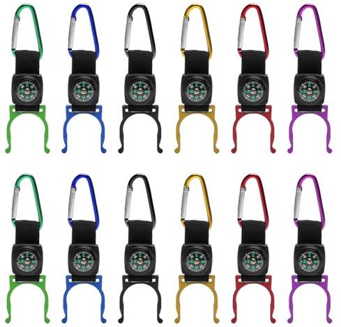 12 PCS Moschettone Bussola, Kompass Schlüsselanhänger Karabiner Haken Set, Bussola Portachiavi Für Wanderungen Kletterschnalle für Wasserflaschengetränke Schlüsselbund für Wandern Camping Reisen Außen