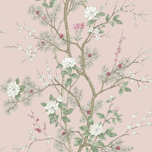 Belgravia Decor Bridget Delicate Floral Oriental Themed Matte Finish Wallpaper Perfect for Romantic Bedrooms Living Rooms Hallways Feature Wallcovering Blush Pink (753)