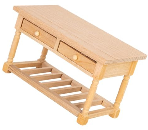 Handcrafts Table de salle à manger miniature en bois 1/12 avec tiroir fonctionnel, idéale pour les maisons de poupées, accessoires de paysage, table de salle à manger miniature en bois