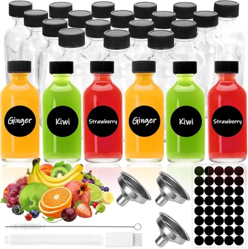 MWZEAUL Set de Mini Botella Cristal, 24x 60ML Botes de Cristal Pequeños con Tapa Hermética, Reutilizables, Shots Botellitas Pequeñas para Eellenar para Especias Mermelada Licor Alcohol Regalitos Boda