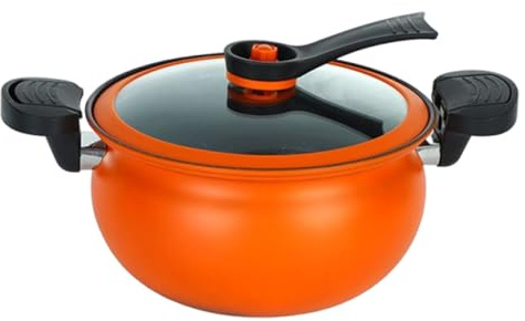 Pentola a pressione antiaderente – Pentola in ferro da 24 cm | Grande casseruola arancione – Capacità 5 L Coperchio visibile resistente compatibile con fornelli a gas elettrici in ceramica a induzione