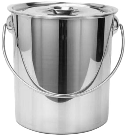 AwnsIMfreien Eimer mit Griffen, Edelstahl-Eimer, 8 l, auslaufsicher, runder Metalleimer mit Deckel und Griff für Lebensmittel, Reis, Mehl, Wasser, Öl, Innen- und Außenbereich, Metall
