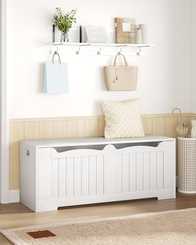Hzuaneri Storage Chest with 2 Secure Hinge, 120 cm, White | Lift-Top Storages Bench, Wooden Storages Organizer, Shoe Bench for Entryway, Bedroom, Living Room, SB28603X