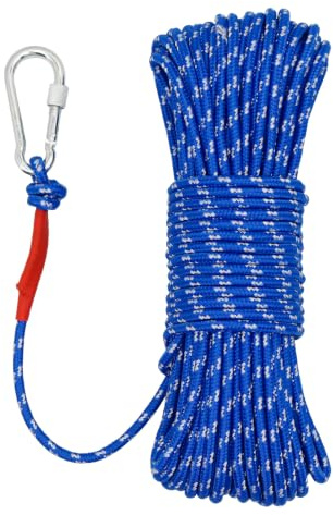 NewDoar - Cuerda flotante marina (6 mm, 550 kg, trenzada reflectante, alta resistencia, con gancho, 10 m, 20 m, 30 m, 50 m, para navegación, acampada, anclaje, pesca, amarre, tienda de campaña - Azul
