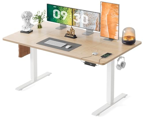 FEZIBO Höhenverstellbarer Schreibtisch 160x80cm mit USB-C&USB-A Ladeanschl | Schreibtisch Höhenverstellbar Elektrisch, 72–118cm Hub, 80kg Tragkraft, 3 Memory-Funktion, Computertisch, Eiche