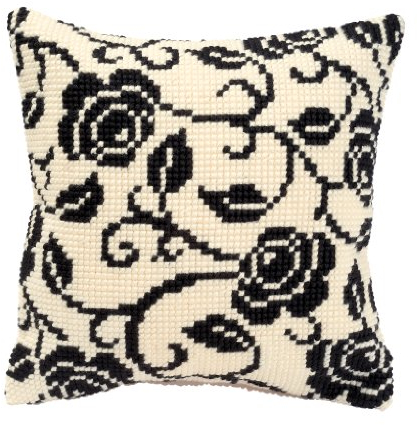 VERVACO Kit Cuscino Punto Croce Rosa Nera Set Ricamo Principianti Cuscini Gobelin Decorativi ca. 40 x 40 cm Accessori per Lavoretti Creativi DIY Casa Decor Hobby Adulti Cross Stitch