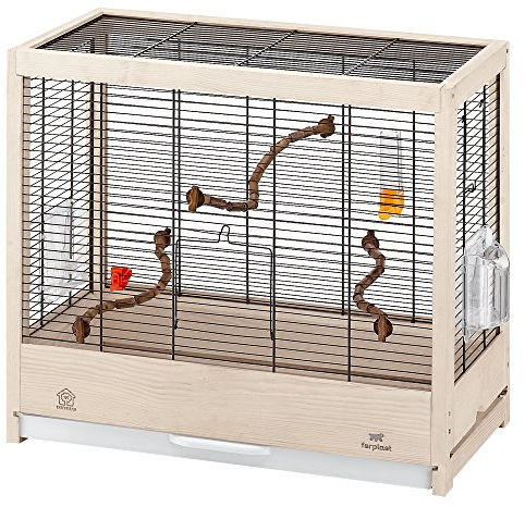 Ferplast Vogelkäfig aus Metall und FSC-Holz, für Kanarienvögel, Sittiche, inkl Zubehör, Futternäpfe, abnehmbare und veränderbare Sitzstangen 57 x 30 x H 50 cm.
