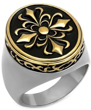 BOBIJOO Jewelry - Bague Chevalière Fleur de Lys Templier Acier Or - 71 (13 US)