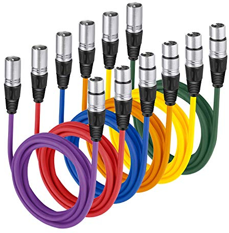 NEEWER Confezione da 6 cavi da 1m XLR maschio a XLR femmina, colorati, cavi per microfono sigillati in gomma, per un collegamento bilanciato (verde, blu, viola, rosso, giallo e arancione)