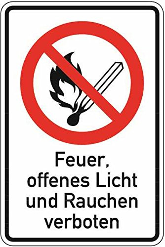 Kombischild Feuer, offenes Licht und Rauchen verboten - 200x300x0.45 mm Aluminium geprägt