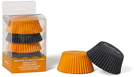 DECORA, 0339645 Pirottini Arancio E Nero, Comodissimi Pirottini per Cuocere, Presentare e Regalare Muffin, Resistono fino a 220°, In comodo Blister