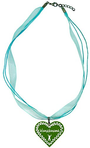 benobler Trachtenschmuck Trachtenkette Organzaband himmelblau mit Filz Herz Damen Dirndlkette Organzakette Oktoberfest Wunschaufdruck (Herz - grün)