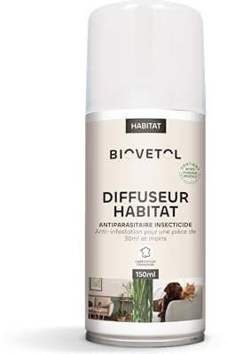 Biovetol - Diffuseur Automatique Insecticide Habitat - Insecticide d'origine Végétale - Efficace pour Eliminer Les Puces, Tiques, Aoutats, Moustiques - 150 ML