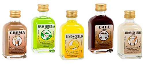 Lote de 10 Estupendas Botellas de Licores La Rivera (Sabores a Elegir). Detalles de Bodas y Eventos. Regalos Originales. DC (Crema)