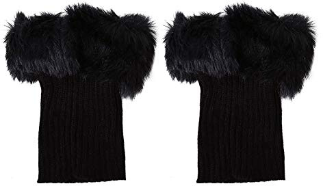 Dilwe Stiefelmanschette, 1 Paar Kurz Gestrickte Kunstpelz Wickelset Damen Winter Warm Halten 4 Farben (17 * 14 * 4cm - Schwarz)