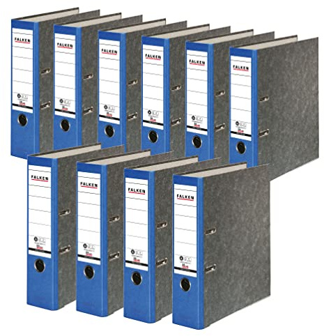 FALKEN 10x Recycling-Ordner 8 cm breit DIN A4 blauer Rücken | Made in Germany Papierbezug im Wolkenmarmor-Design Blauer Engel
