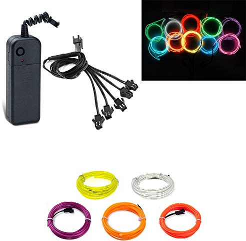 Kmruazre 5x1 meter el drähte bunten neonlichter rohr seil batteriebetriebene dekoration licht (Gelb/Eisblau/Lila/Orange/Fluoreszierend Grün)