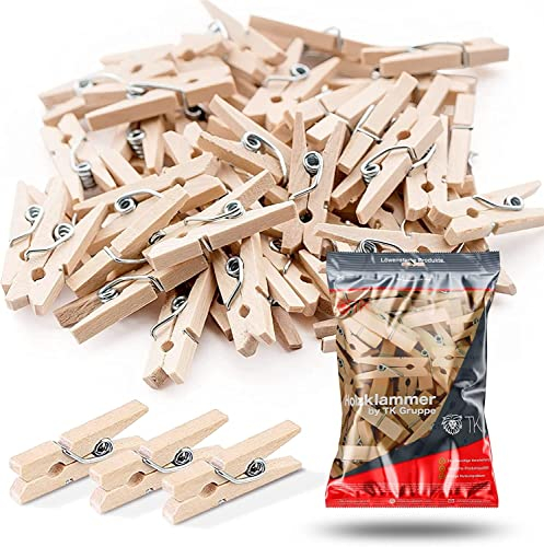 100 Stück Mini Wäscheklammern - Nachhaltiges Holz - Miniklammern - Kleine Holzklammern 25 mm - Clips für Fotohalter & Basteln