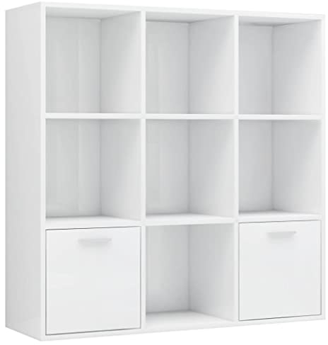 vidaXL Bücherregal mit 7 offenen Würfeln 2 Türen Wandregal Aktenregal Standregal Raumteiler CD DVD Regal Raumtrenner Hochglanz-Weiß 98x30x98cm Holzwerkstoff