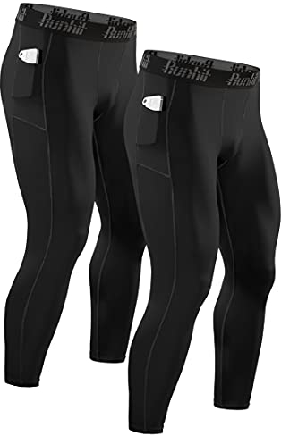 Runhit Lot de 2 Legging Homme avec Poches Pantalons de Collant Sport Homme Compression Leggings pour Musculation Running Jogging Basket Cyclisme Moto Randonnée Yoga VTT