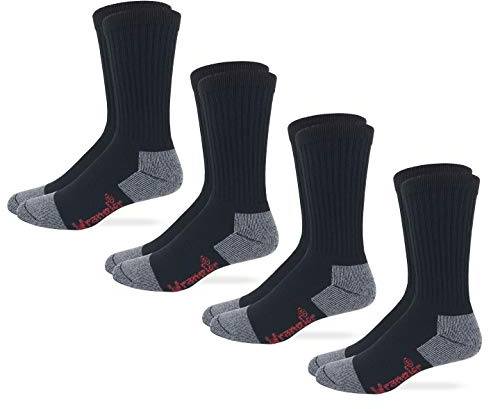Wrangler Riggs Men's Steel Toe Boot Work Crew Cotton Cushion Socks 4 Pair Pack, Black, Large