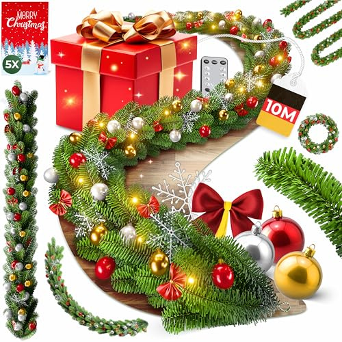 KESSER® Weihnachtsgirlande 10m mit Beleuchtung 200 LEDs - Timer - LED Kette 8 Leuchtmodi - Weihnachtsbeleuchtung - Weihnachtsdeko In & Outdoor - Tannen-Girlande inkl. Fernbedienung