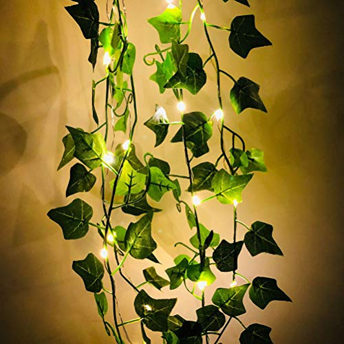 Guirnalda de luces LED de hiedra, plantas artificiales, vid de hojas verdes, funciona con pilas, guirnalda de luces para colgar en el hogar, jardín, decoración de boda