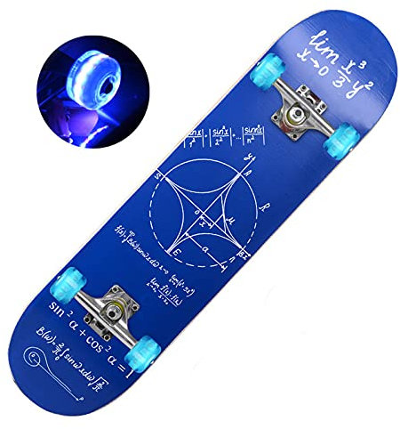 31Komplettes Skateboard mit bunten PU-Blinkrädern, 9 Lagen Canadian Maple Wood Deck Skateboard Double Kick Trick Board für Kinder Teenager & Erwachsene Anfänger,Calculation