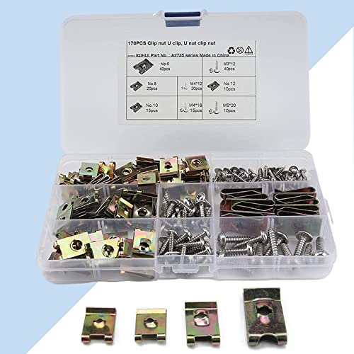 170 STK Edelstahl Blechmutter, Blechmuttern, Edelstahl Clipmuttern, Gewinde Clip Mutter Set, U-Type Metall Clipmuttern, M4 M5 M6 M8 Schnappmutter Set mit Aufbewahrungsbox Autoteile