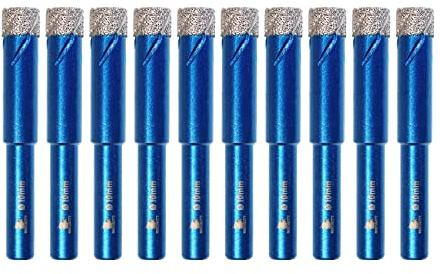 BRSCHNITT Diamond Drill Bit Set - 10pcs 10mm Hole Saw Core With Round Shank for Porcelain Tile, Ceramic, Stone, Granite, Marble - Hex Shank Dry Drilling Core Bit Kit
