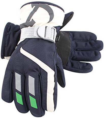 XIAOHAWANG Winter Boys Girls Ski Gloves Kids Warm Waterproof Mittens Fleece Snowboard Gloves for Children (Navy, L)