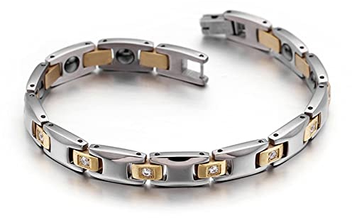 BCughia Armbänder Teenager, Kette Mann Gold Silber Standardgliederkette Faltschließe mit Einzelverriegelung Magnetisches Armband 190x8mm Armband