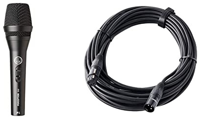 AKG P5s Professionelles dynamisches Live-Gesangsmikrofon mit Schalter & Pronomic XFXM-10 Mikrofonkabel (10m Länge, XLR Female 3-pol -> XLR Male 3-pol, Stecker handgelötet) schwarz