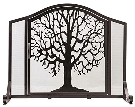 ALPATH Funkenschutzgitter Baum Geformte Schmiedeeisere Kaminbildschirm Mit Scharnier -türen Mit Scharnieren, Metallstahl -netzfeuerwache Für Wohnzimmer Wohnkultur ， 37,7 × 29,86 Zoll