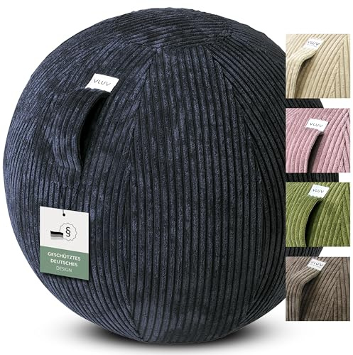 VLUV® BOL VLIP Sitzball Büro ergonomisch - Gymnastikball mit waschbarem Stoffbezug, atmungsaktiv, Tragegriff und Wegrollschutz - für Schwangerschaft und Home Office - Navy - 60cm - 65cm